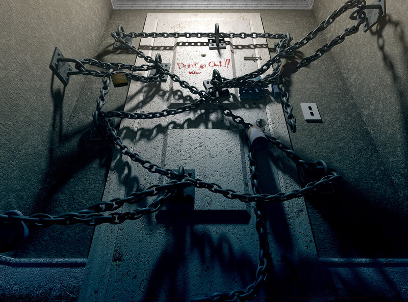 Locked Door with Chains — Gray