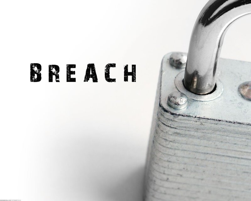 locked padlock with breach text