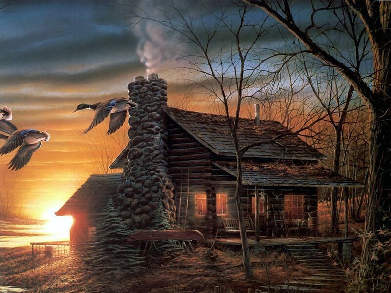 Log Cabin at Sunset — Orange