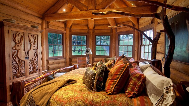 Log Cabin Bedroom — Brown, Cozy, Afternoon