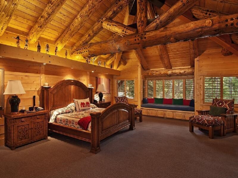 Log Cabin Bedroom — Brown, Cozy, Photograph