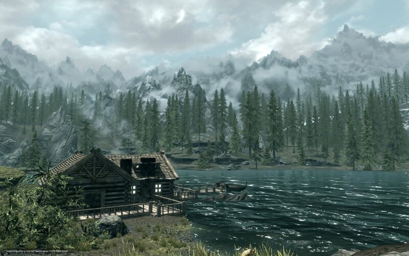 Log Cabin by Lake — Green, Serene, 3d Render, Mountains