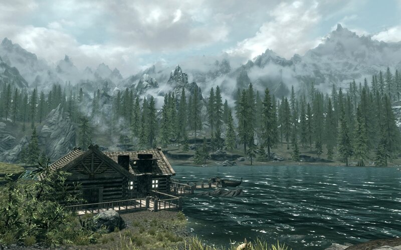 Log Cabin by Lake — Green, Serene, 3d Render