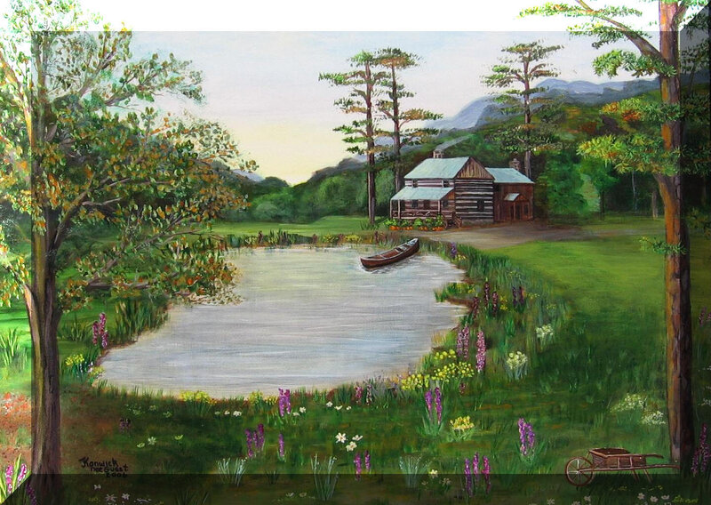 Log Cabin by Pond