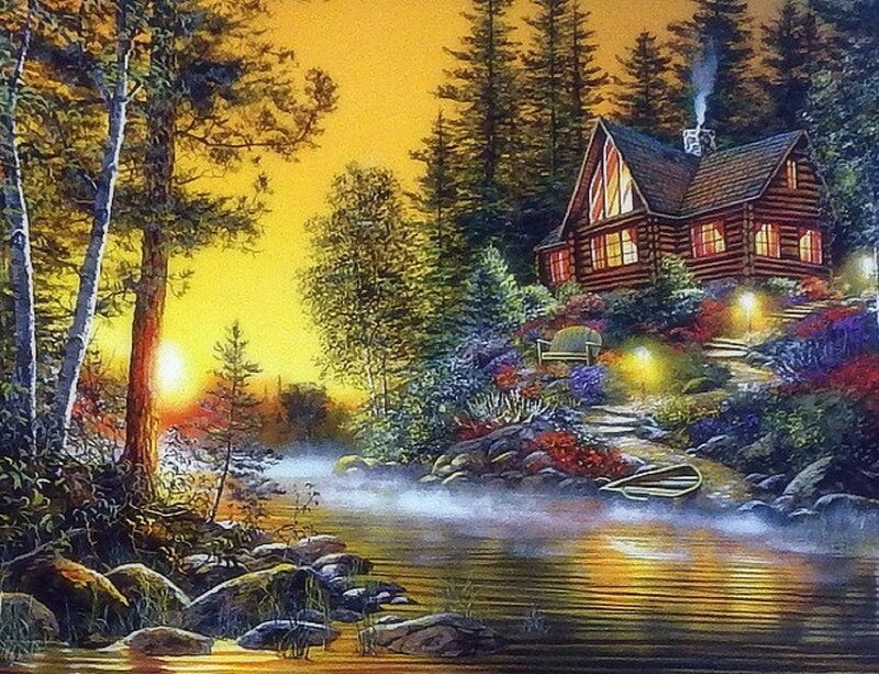 Log Cabin by River — Yellow