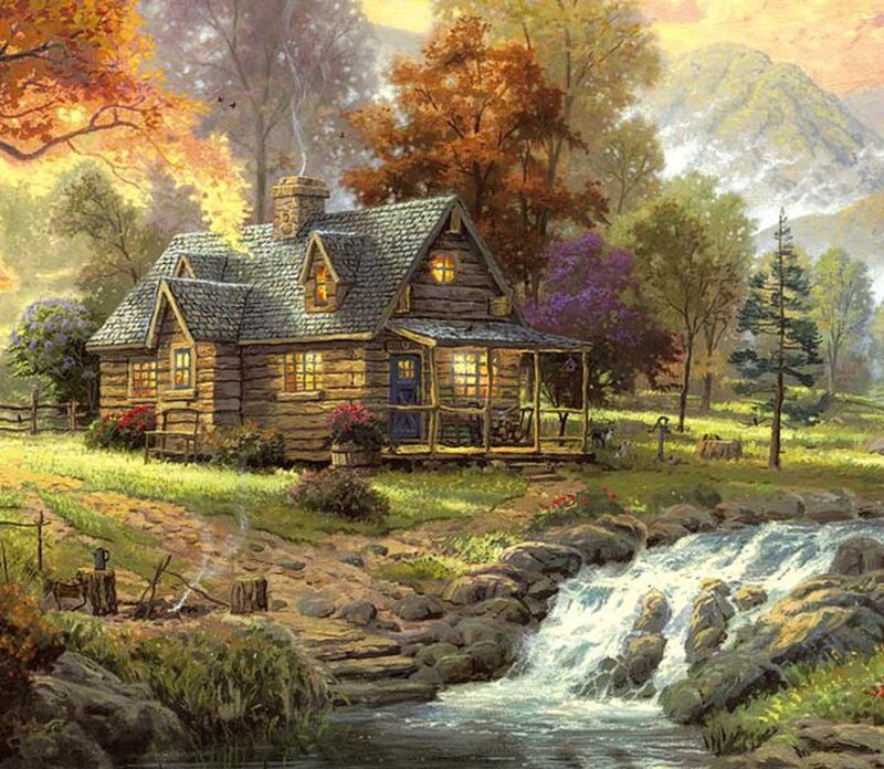 Log Cabin by Stream