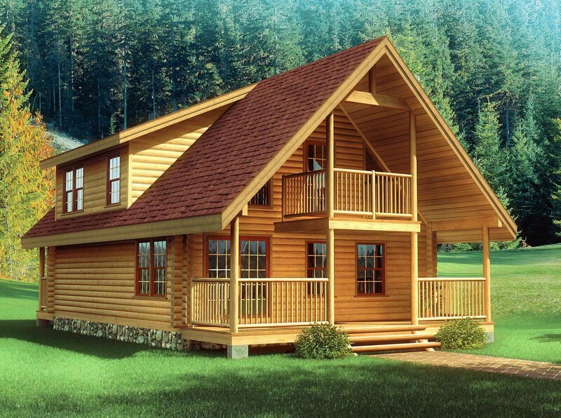 Log Cabin House — Brown, Serene, Afternoon, 3d Render