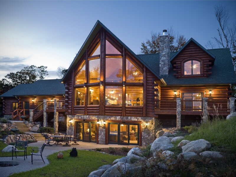 Log Cabin House — Brown, Serene, Night, Photograph