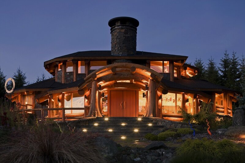 Log Cabin House — Brown, Serene, Night