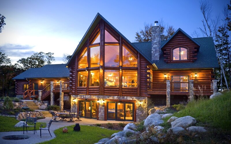 Log Cabin House — Brown, Serene, Sunset, Photograph