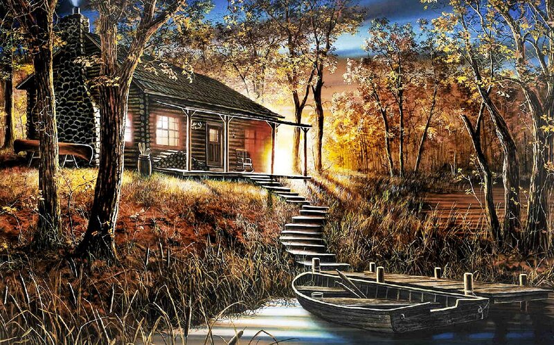 Log Cabin in Autumn — Brown