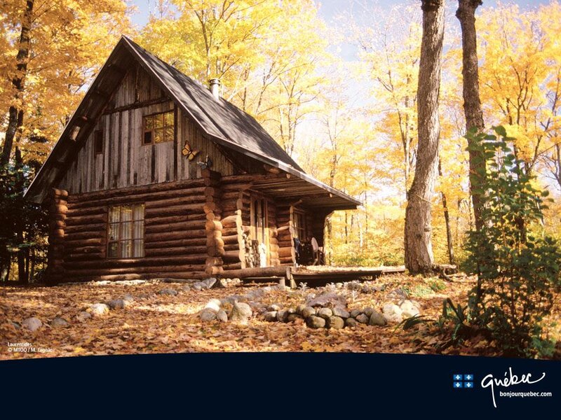Log Cabin in Autumn Forest — Yellow