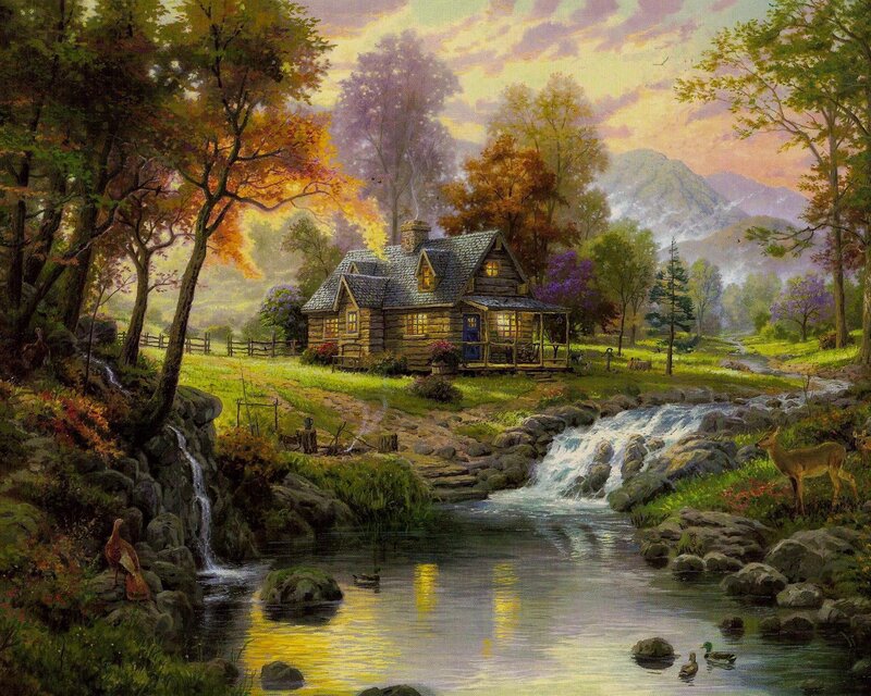 Log Cabin in Autumn — Green