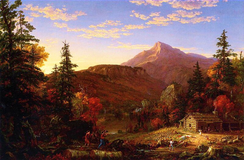 Log Cabin in Forest — Blue