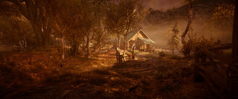 Log Cabin in Forest — Brown, Atmospheric