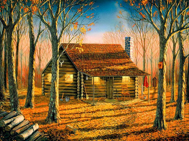 Log Cabin in Forest — Brown, Serene, Autumn