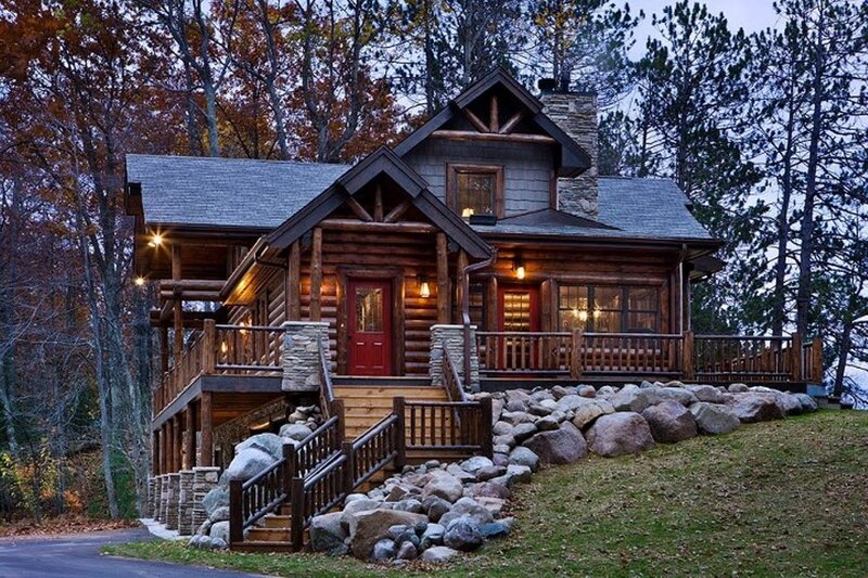 Log Cabin in Forest — Brown, Serene, Night