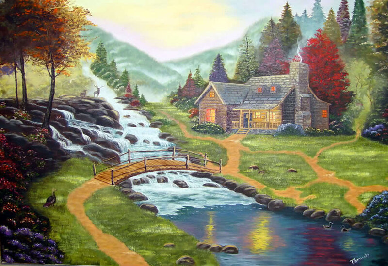 Log Cabin in Forest — Green, Serene, Autumn