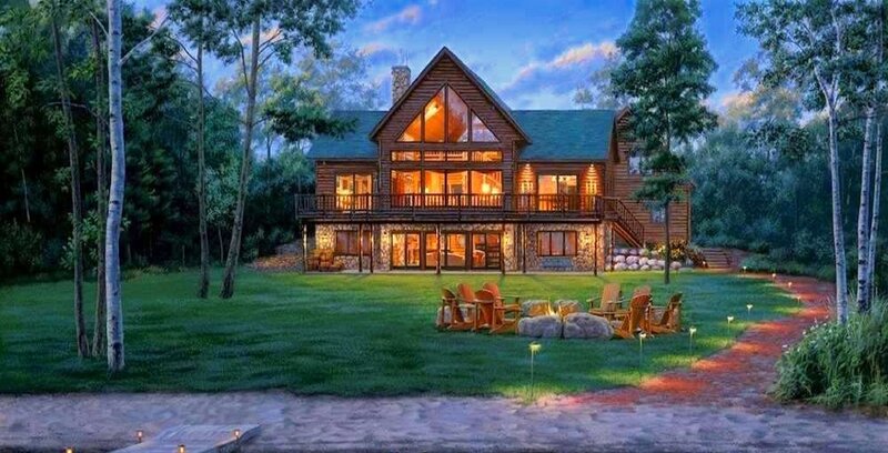 Log Cabin in Forest — Green, Serene, Night, Digital Art