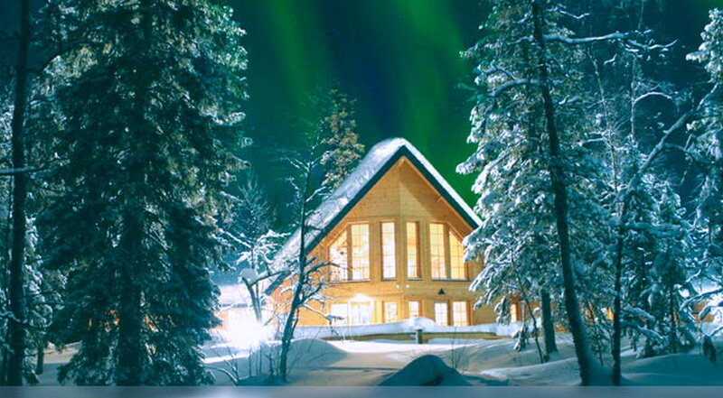 Log Cabin in Forest — Green, Serene, Night
