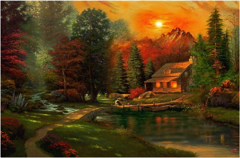 Log Cabin in Forest — Orange, Serene