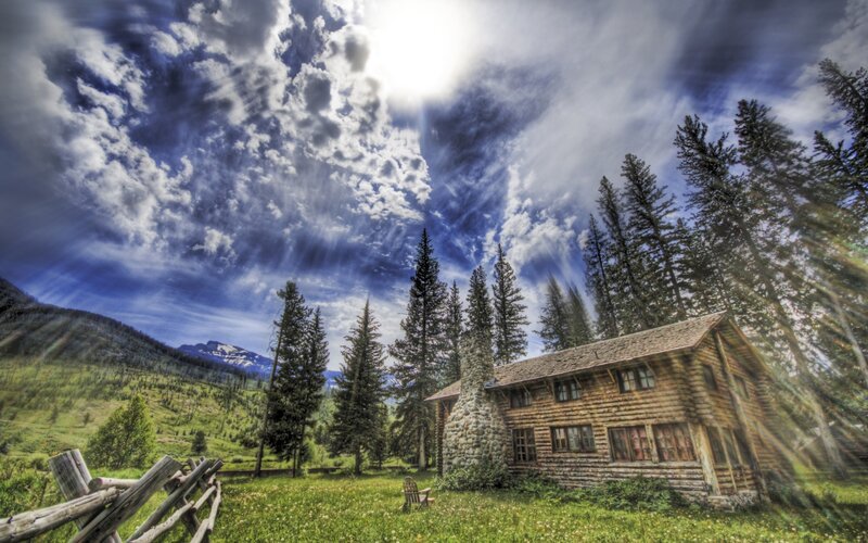 Log Cabin in Mountain Valley