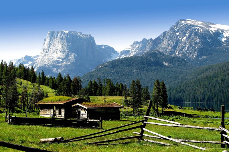 Log Cabin in Mountains — Green, Serene, Afternoon