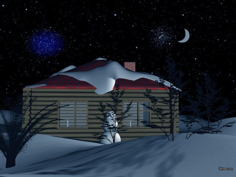 Log Cabin in Snow — Blue, Serene