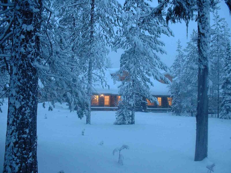Log Cabin in Snow — Blue, Serene, Winter