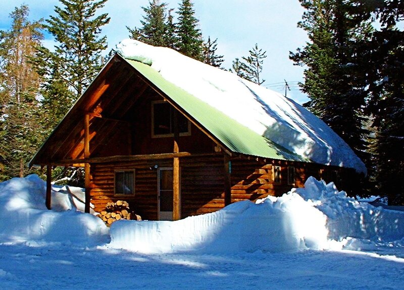 Log Cabin in Snow — Brown, Serene, Winter, Photograph, Trees