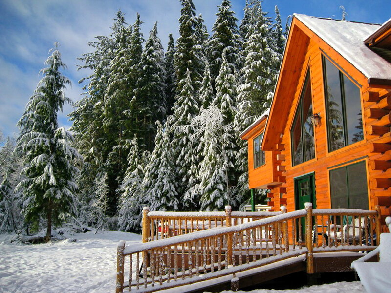 Log Cabin in Snow — Orange