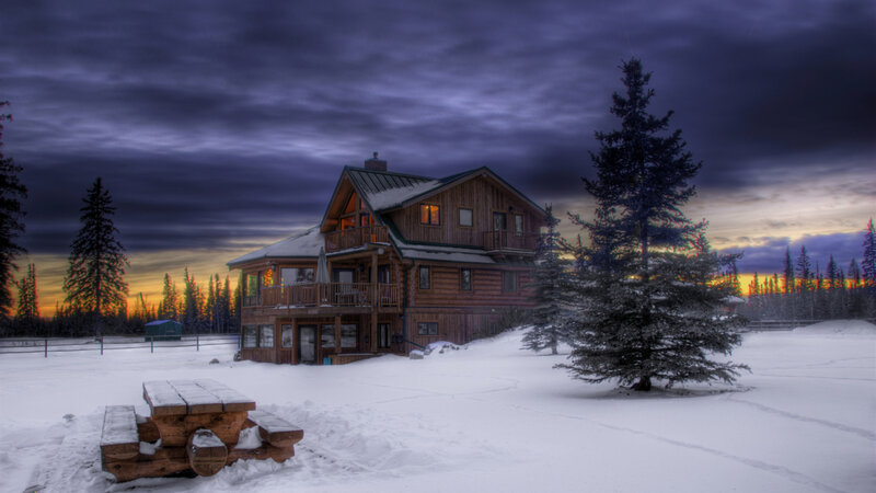 Log Cabin in Snow — Purple, Dramatic