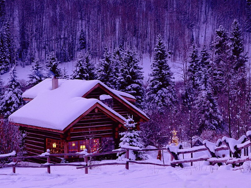 Log Cabin in Snow — Purple