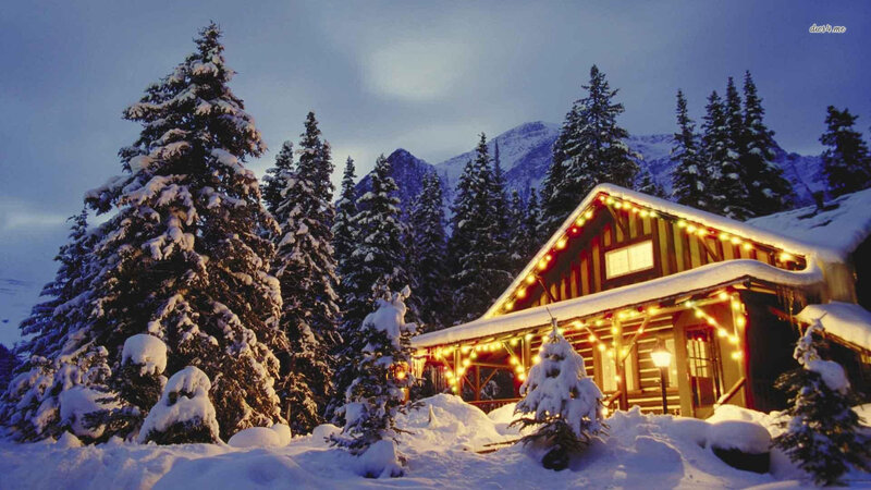 Log Cabin in Snow — White, Cozy, Winter