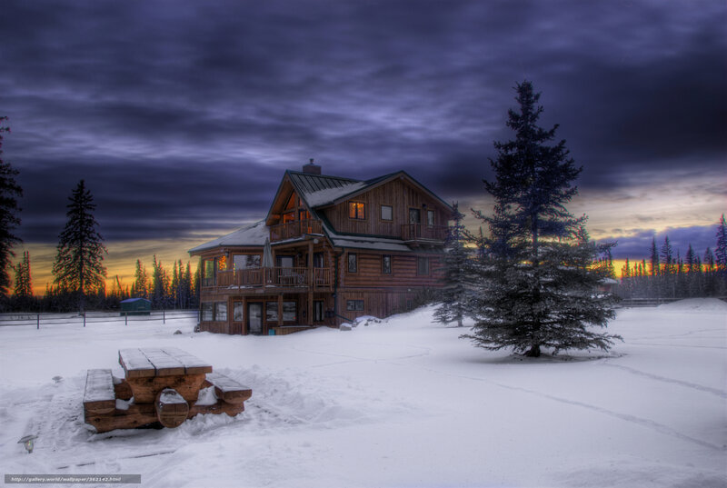 Log Cabin in Snow — White, Dramatic, Winter, Photograph