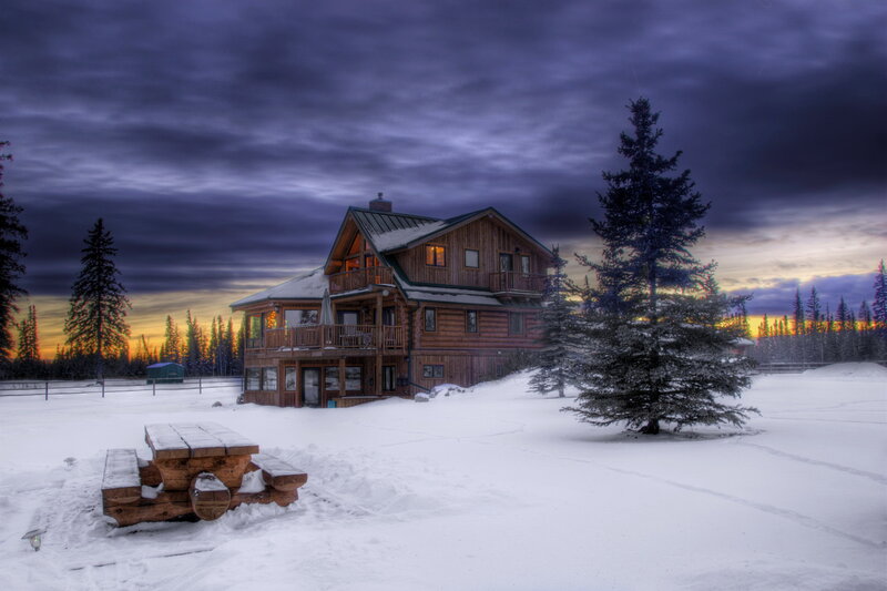 Log Cabin in Snow — White, Dramatic, Winter