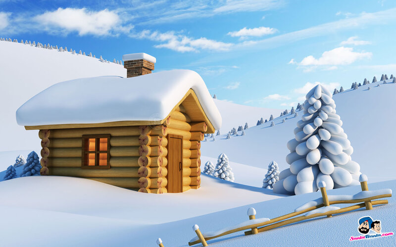 Log Cabin in Snow — White, Serene, Winter, 3d Render, Snow-covered Trees