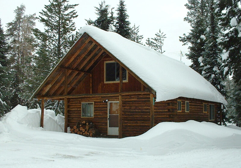 Log Cabin in Snow — White, Serene, Winter