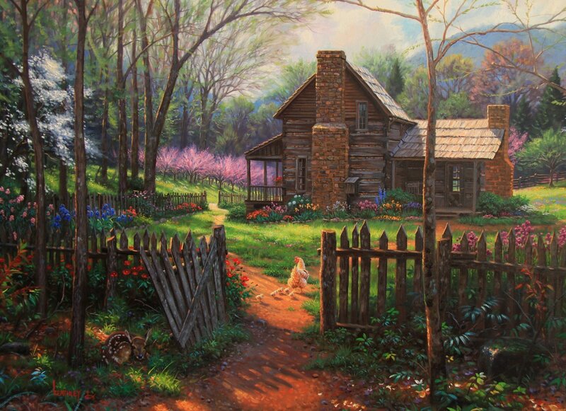 Log Cabin in Spring