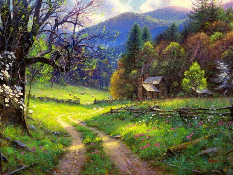 Log Cabin in Valley — Green, Serene, Afternoon