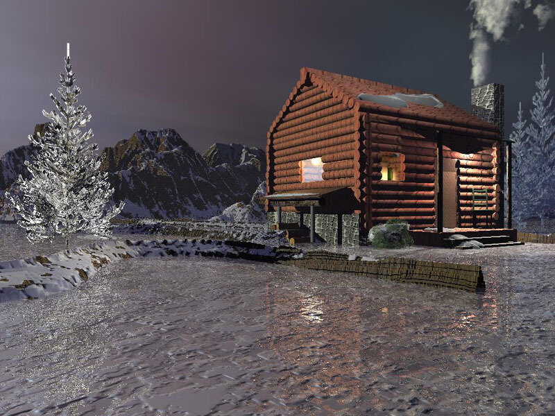 Log Cabin in Winter — Brown