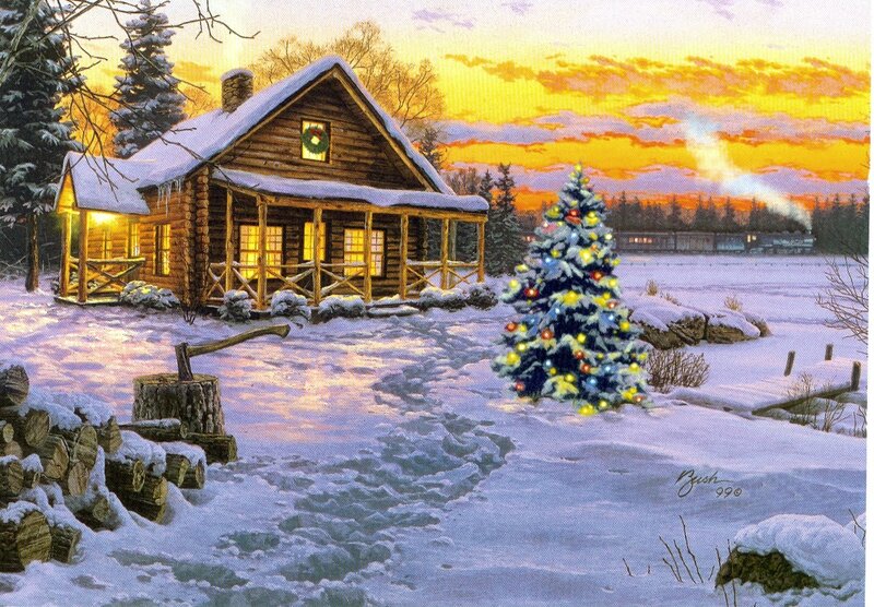 Log Cabin in Winter — Yellow