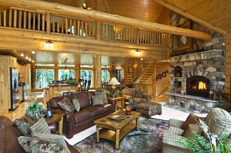 Log Cabin Living Room — Brown, Cozy, Afternoon