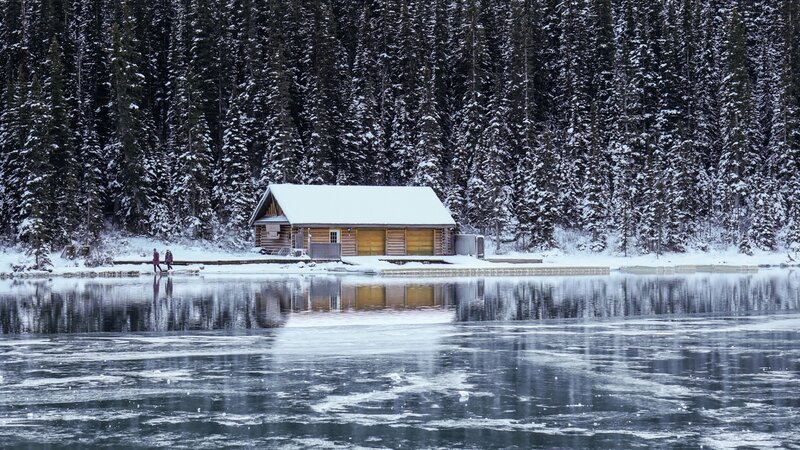Log Cabin on Lake Shore