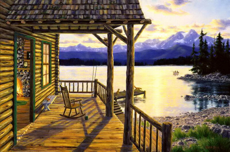 Log Cabin Porch — Yellow, Serene