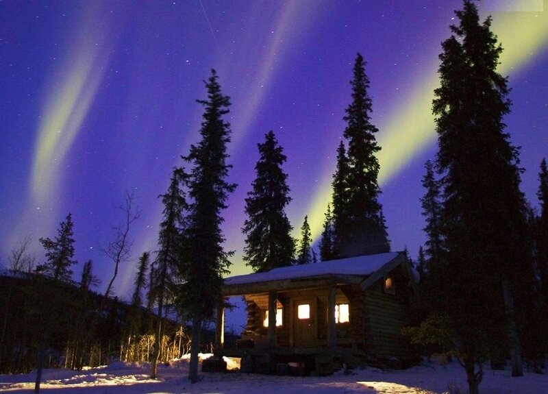 Log Cabin under Aurora — Purple, Serene
