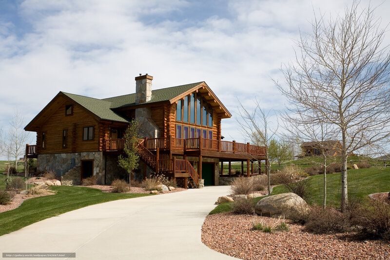 Log cabin with stone foundation