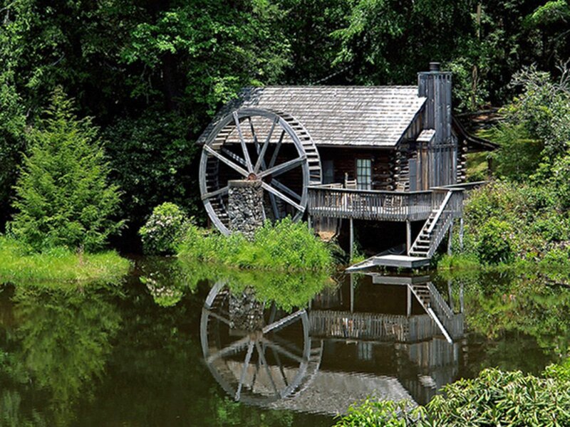 Log Cabin with Water Wheel
