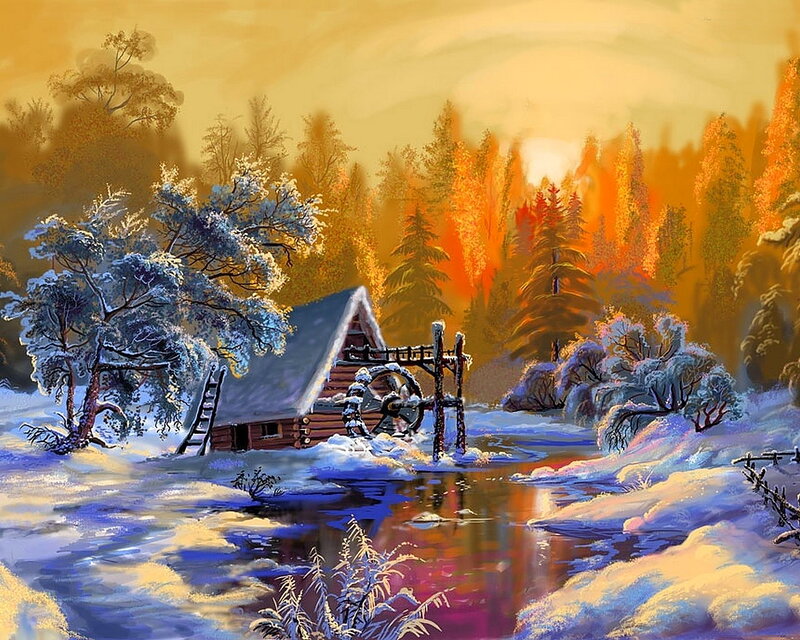 Log Cabin with Waterwheel