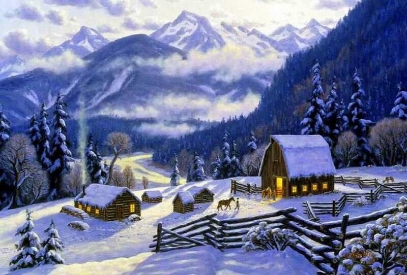 Log Cabins in Winter